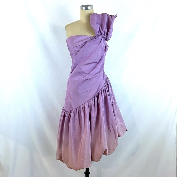 Vintage 70s 80s Victor Costa Dress Asymmetrical 2 4 Lavender - Picture 4 of 14